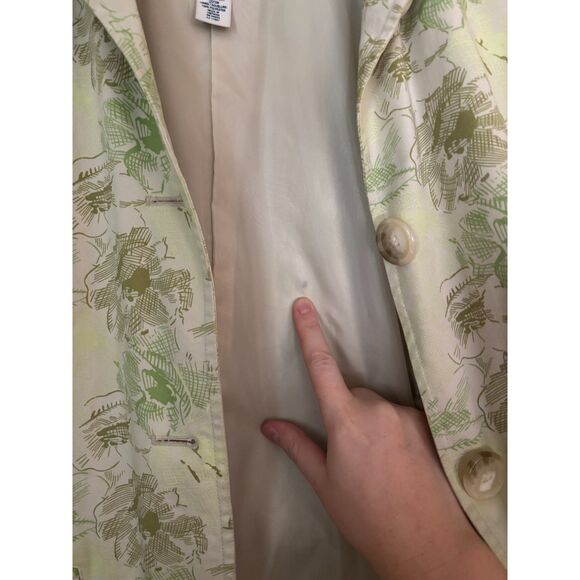 VTG Old Navy Y2K Women's Trench Top Coat SZ M Green Floral Cotton Light Weight - Picture 10 of 12
